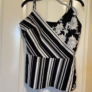 White House Black Market Asymmetrical Black and White Camisole, size 14 NWOT